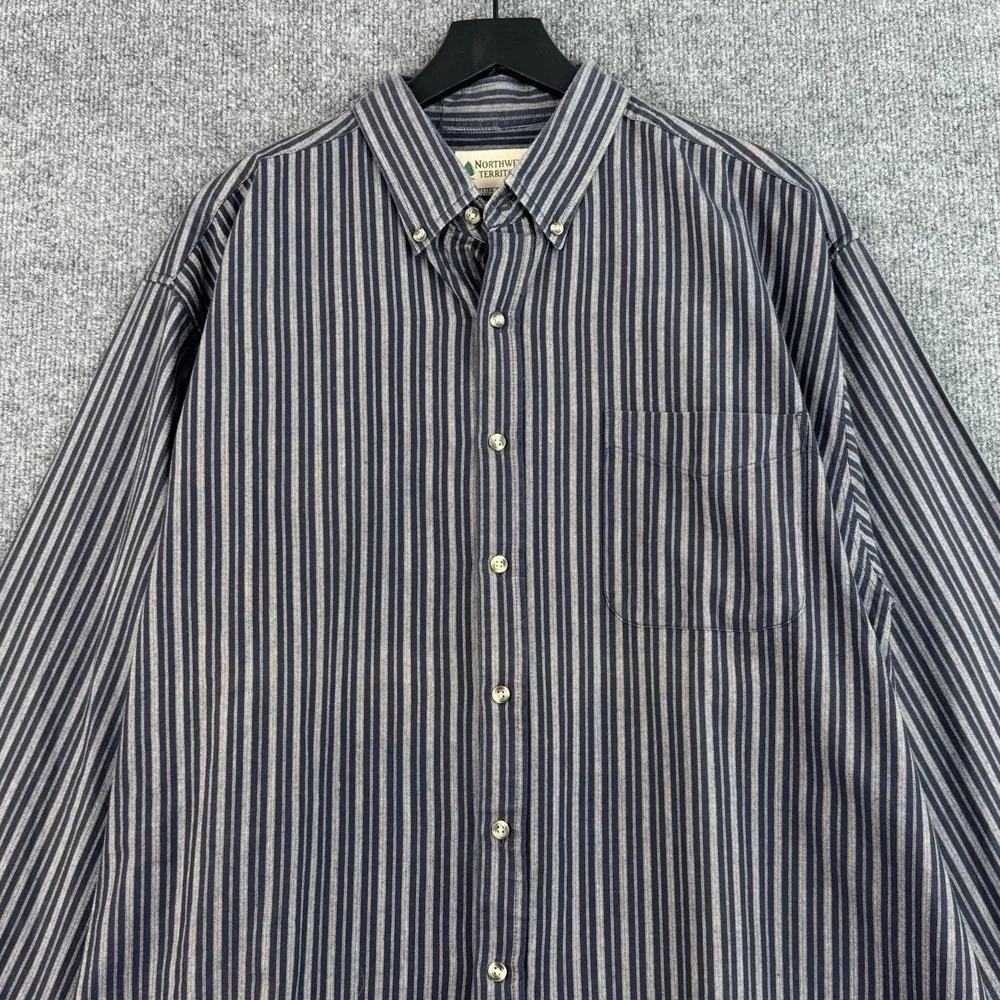 Vintage Northwest Territory Button Down Shirt Mens XL Black Stripe Long Sleeve